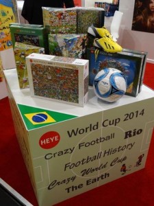 I have teamed up with the good people of Heye Puzzle s who will be producing an up to date 3000-piece jigsaw of Football Mishmash in Summer  2014. Here it is on display at the Nuremberg International Toy Fair last week.
