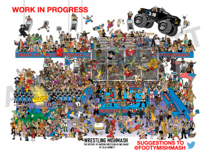 Here is a look at how my current project 'Wrestling Mishmash' is getting on.  I think I still have another 4-5 months to work on this before it is available for sale. Keep sending your suggestions & ideas of what to include to me via Twitter or on my message board! Many thanks!